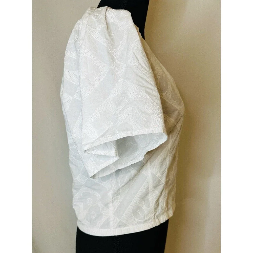MADEWELL Crop V-Neck‎ Floral White Top Puff Sleeve CottageCore SIZE 0 NWT